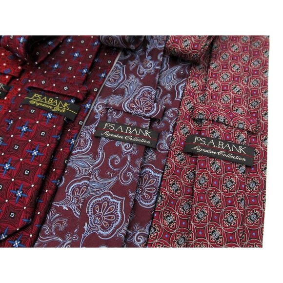 Lot of 5 Jos A Bank Signature Collection Mens Neckties Red 100% Silk Designer - Picture 4 of 14